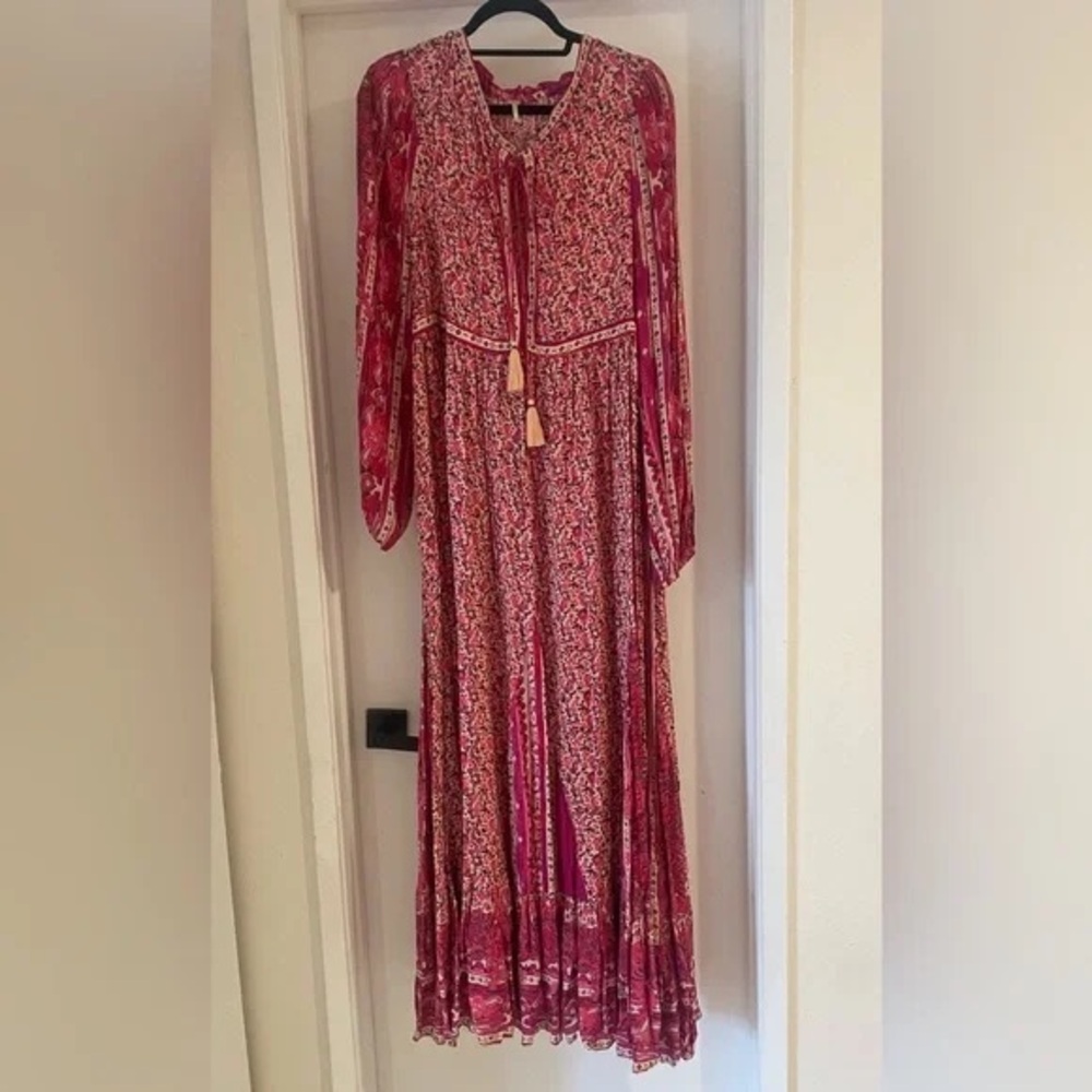 Free People Red Maxi Sundress with Bishop Sleeves